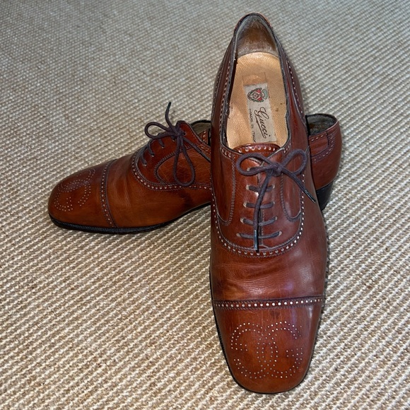 Vintage Men’s Gucci Light Brown Leather Oxford Shoe - Logo on Toe - Picture 12 of 12